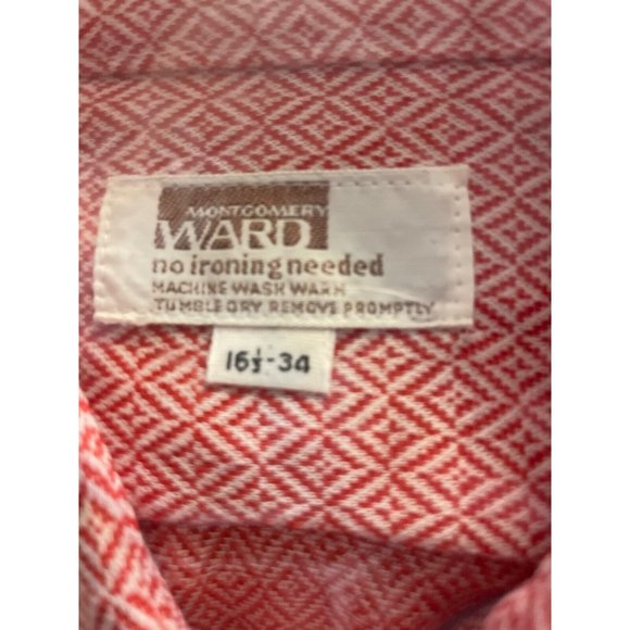 Vintage Men's Long Sleeve Knit Shirt Montgomery Wards 16 1/2 - 34  Red No Iron - Picture 6 of 6